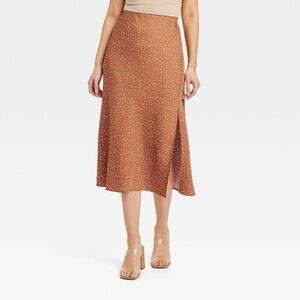 NWT A New Day brown and cream polka dot midi A-line slip skirt Target